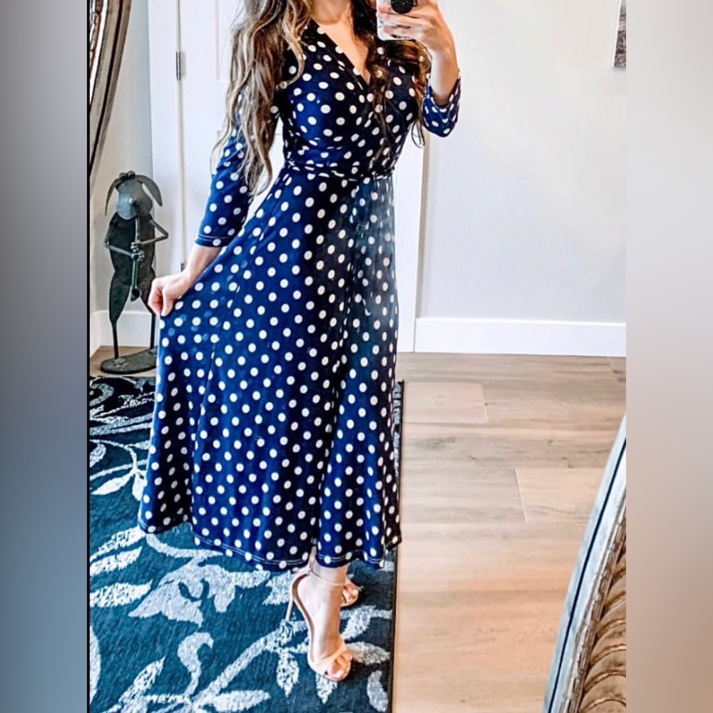 Small polka dot navy blue dress